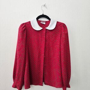 Sasson Vintage Red & Blue Specked Blouse- Women's Medium